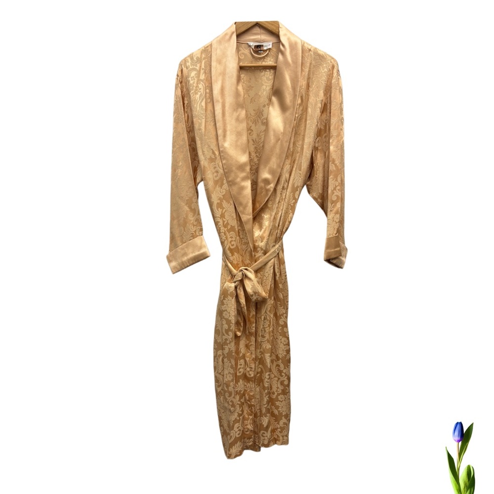 Victoria's Secret Vintage Gold Robe with Shawl Collar and Tie Belt pockets S